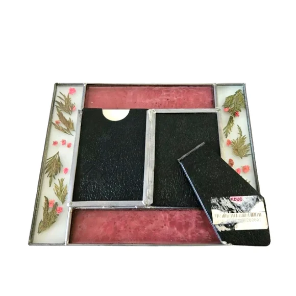 VTG Special Moments Pressed Flower Pink 7.5"x6" Stained Glass Picture Frame - Picture 7 of 7